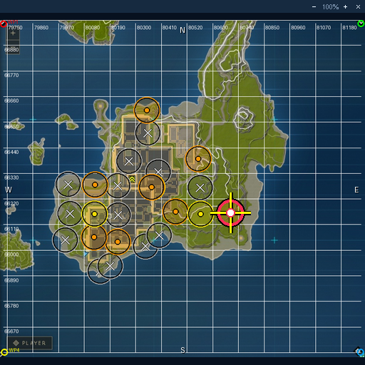 Position Watch map with recorded mining activity and current position